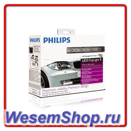 Дневные ходовые огни Philips (Филипс)  LED DayLight 8 DRL STRIP WLED 12V-6W (комплект)   www.WesemShop.ru