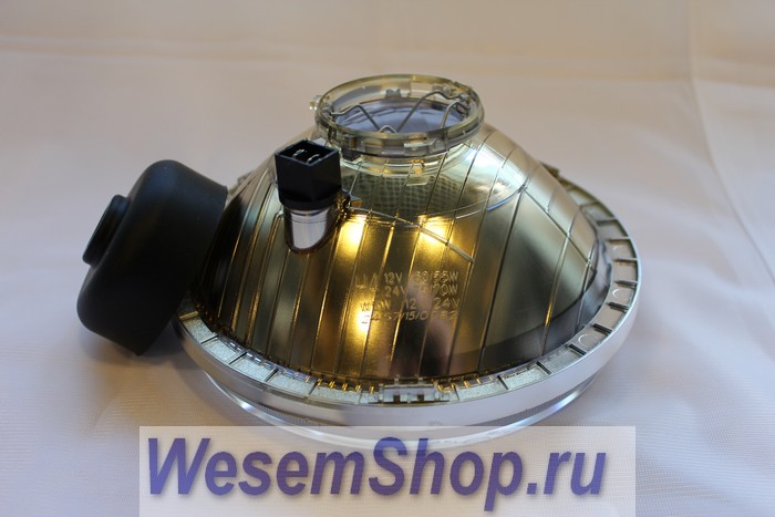 Оптический элемент Wesem головного света Икарус, Камаз, Волга, Нива, ВАЗ с пыльником и габаритной лампой. ПРОЗРАЧНОЕ СТЕКЛО